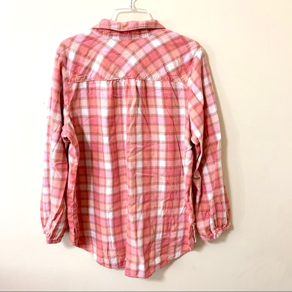 Sonoma Plaid Shirt/Blouse Peach-Orange/White 1X - Picture 2 of 8